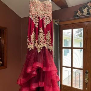 Red and Gold Prom Dress